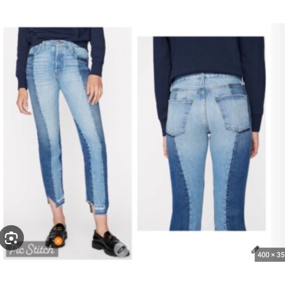 Frame Jeans Womens 24 Blue Nouveau Le Mix Two Tone Raw Hem Denim Ankle Skinny